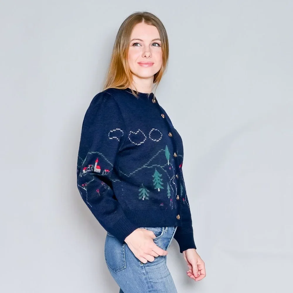 592. VINTAGE Silber-Distel Trachten Austrian Village Wool Cardigan XS-L - Picture 3 of 13